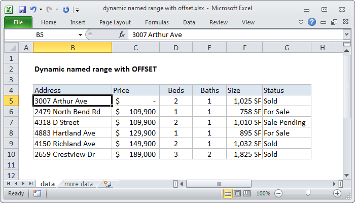 Excel Formula: Dynamic Named Range With OFFSET | Exceljet